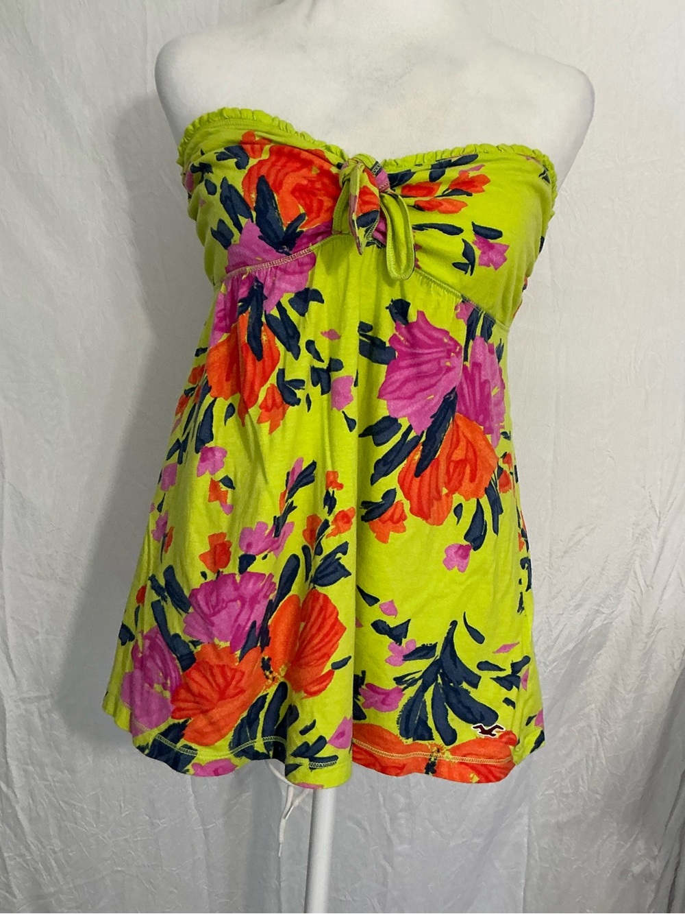 Hollister Lime Green Strapless Floral Coverup